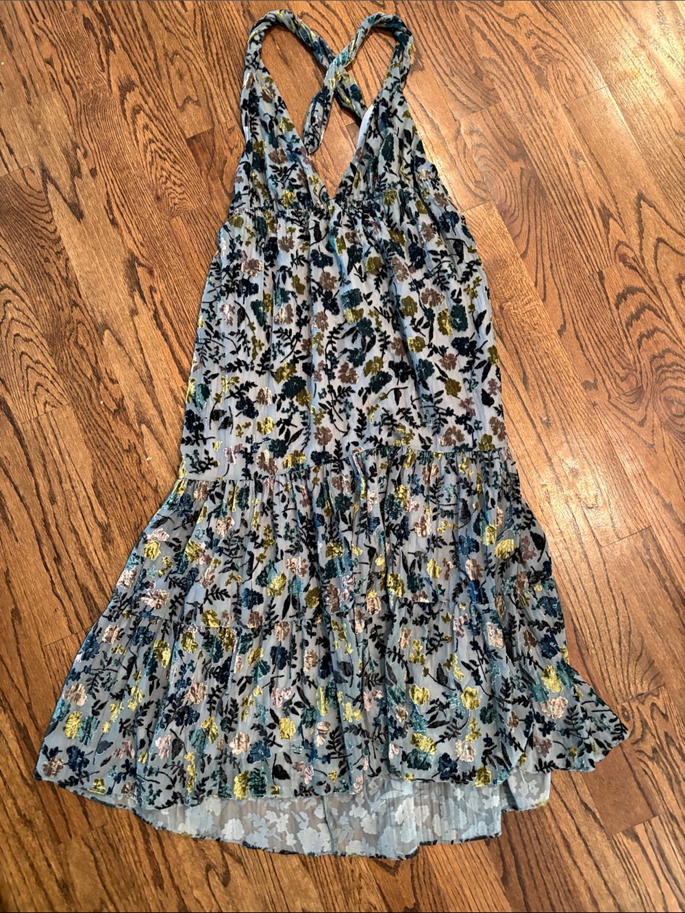 Anthropology velvet Floral Dress with Crisscross Back - Blues/Greens - Picture 8 of 14